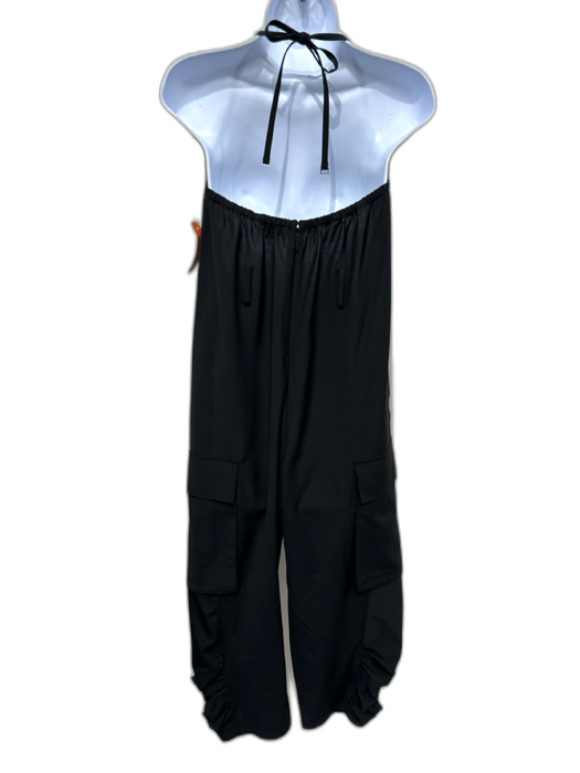 Tibi Size XS Black Polyester & Wool Blend Halter Tie Neck Gathered Hem Jumpsuit Black / XS