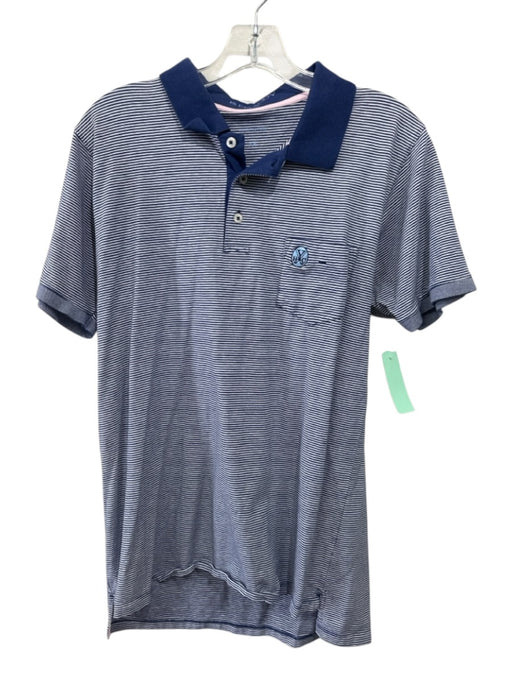 B Draddy Size M Navy Blue & White Cotton Striped Polo Men's Short Sleeve Navy Blue & White / M