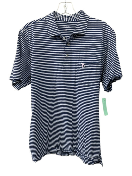 B Draddy Size M Navy Blue & White Cotton Striped Polo Men's Short Sleeve Navy Blue & White / M