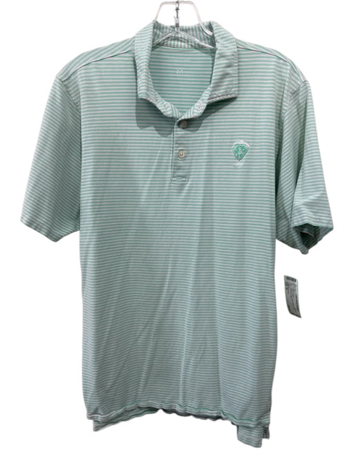 B Draddy Size M Green & Pink Cotton Striped Polo Men's Short Sleeve Green & Pink / M
