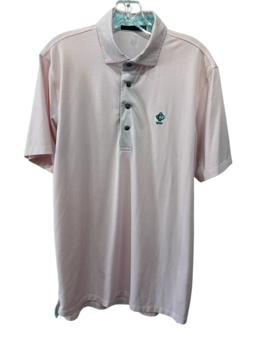 Greyson Size M Pink & White Polyester Striped Polo Men's Short Sleeve Pink & White / M