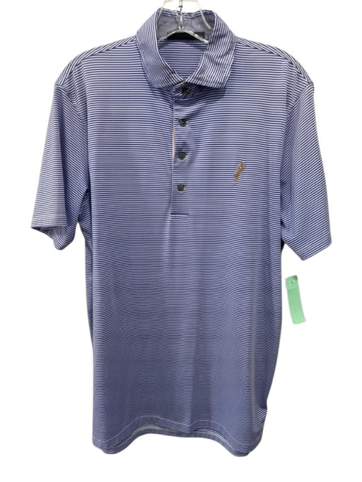 Greyson Size M Blue & White Polyester Striped Polo Men's Short Sleeve Blue & White / M