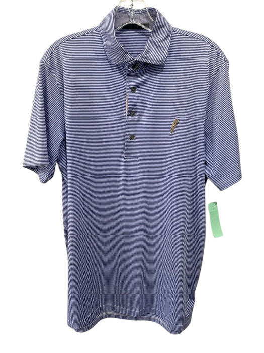 Greyson Size M Blue & White Polyester Striped Polo Men's Short Sleeve Blue & White / M