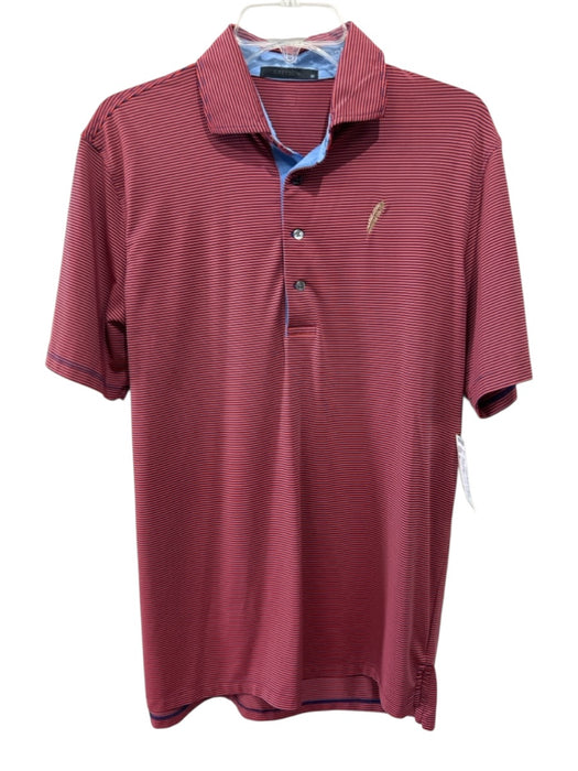 Greyson Size M Orange & Blue Polyester Striped Polo Men's Short Sleeve Orange & Blue / M