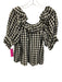 Doen Size XS Black & White Rayon Blend Half Sleeve Gingham Ruffles Top Black & White / XS