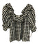 Doen Size XS Black & White Rayon Blend Half Sleeve Gingham Ruffles Top Black & White / XS