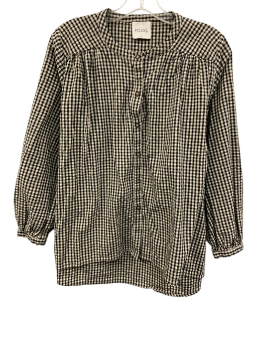 Posse Size XS Black & Cream Cotton Long Sleeve Gingham Button Front Top Black & Cream / XS