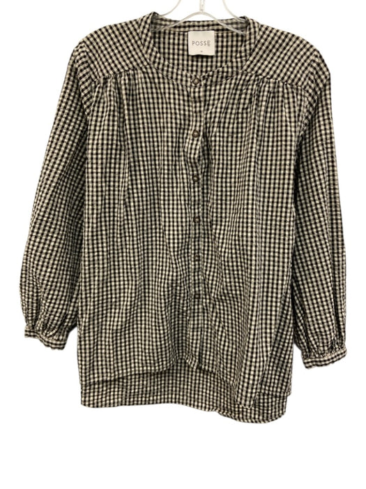 Posse Size XS Black & Cream Cotton Long Sleeve Gingham Button Front Top Black & Cream / XS