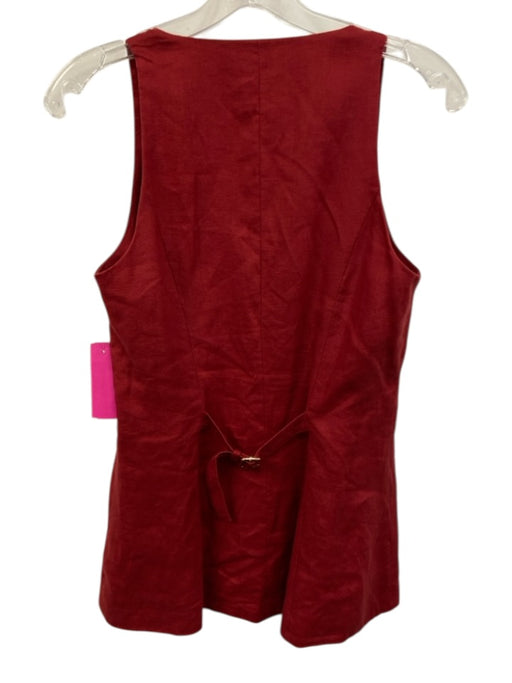 Posse Size XS Red Linen Sleeveless Button Front Welt Pocket Vest Top Red / XS
