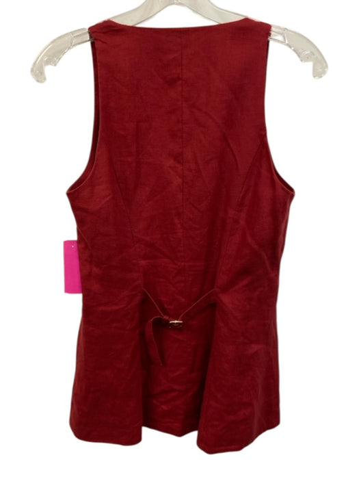 Posse Size XS Red Linen Sleeveless Button Front Welt Pocket Vest Top Red / XS