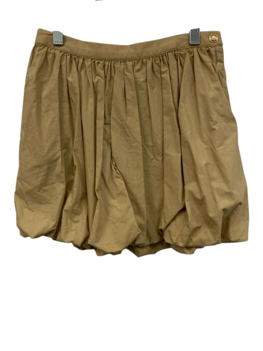 J Crew Size 0 Khaki Beige Cotton Gathered Bubble Hem Gold Hardware Mini Skirt Khaki Beige / 0