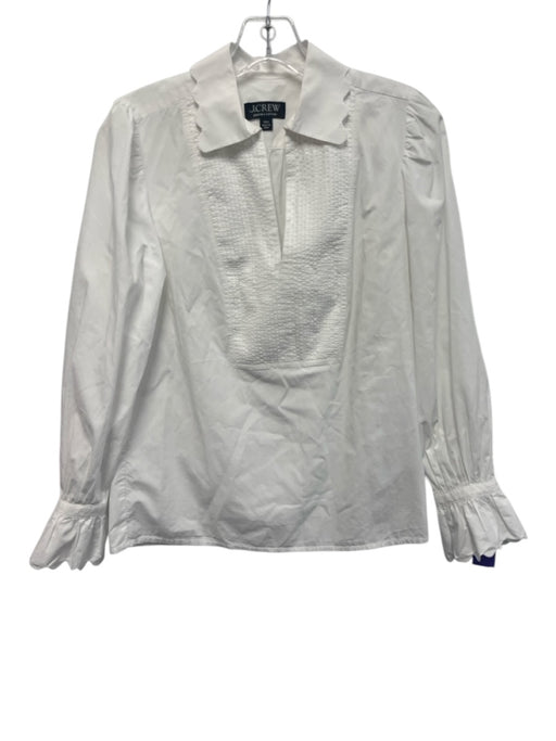 J Crew Size XXS White Cotton Long Sleeve Ruffle cuffs Pleated Collar Top White / XXS