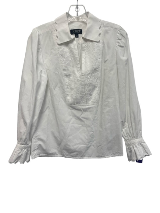 J Crew Size XXS White Cotton Long Sleeve Ruffle cuffs Pleated Collar Top White / XXS