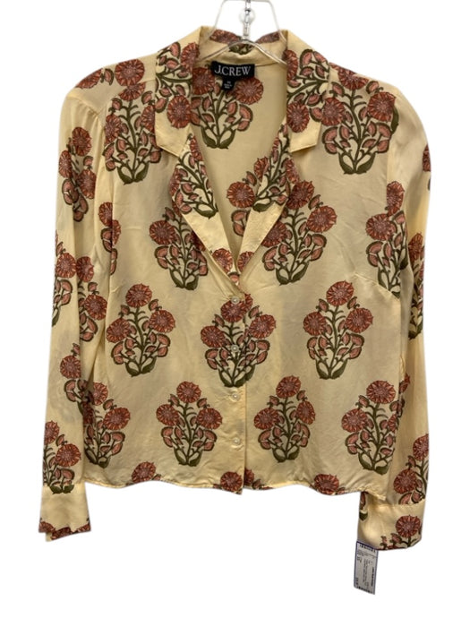 J Crew Size XS Cream, Pink & Green Viscose Floral Long Sleeve Button Down Top Cream, Pink & Green / XS