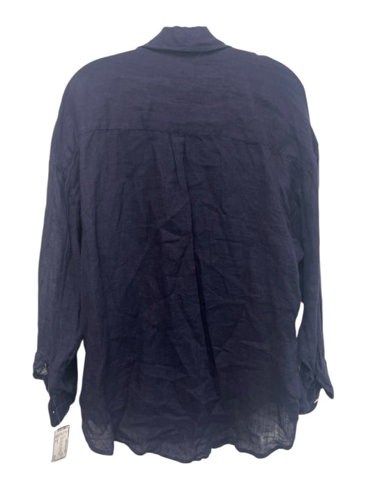 Vitamin A Size XS Navy Blue Linen Long Sleeve Button Down Collar Oversize Top Navy Blue / XS