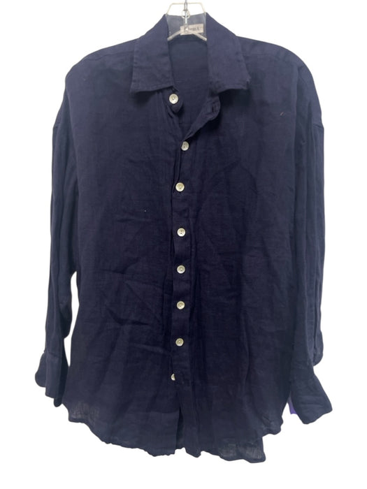 Vitamin A Size XS Navy Blue Linen Long Sleeve Button Down Collar Oversize Top Navy Blue / XS