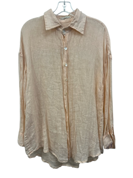 Vitamin A Size S Peach Pink Linen Long Sleeve Button Down Collar Oversize Top Peach Pink / S