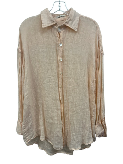 Vitamin A Size S Peach Pink Linen Long Sleeve Button Down Collar Oversize Top Peach Pink / S