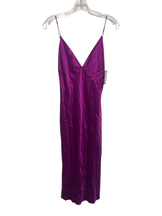 Olivia Von Halle Size 1 Purple Silk Spaghetti Strap V Neck Midi Slip Dress Purple / 1