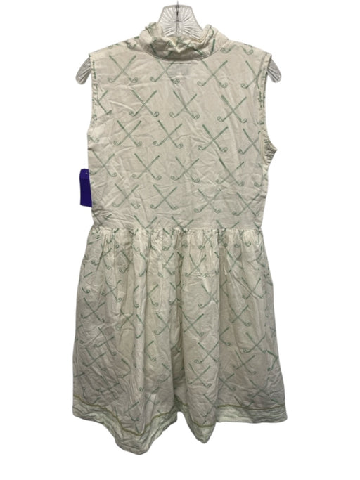 Sue Sartor Size S White & Green Sleeveless Stand Collar Half Button Golf Dress White & Green / S