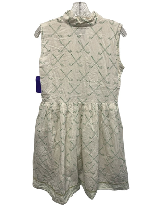 Sue Sartor Size S White & Green Sleeveless Stand Collar Half Button Golf Dress White & Green / S