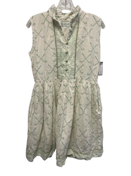 Sue Sartor Size S White & Green Sleeveless Stand Collar Half Button Golf Dress White & Green / S
