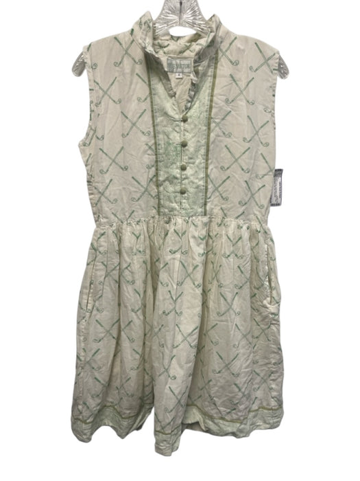 Sue Sartor Size S White & Green Sleeveless Stand Collar Half Button Golf Dress White & Green / S