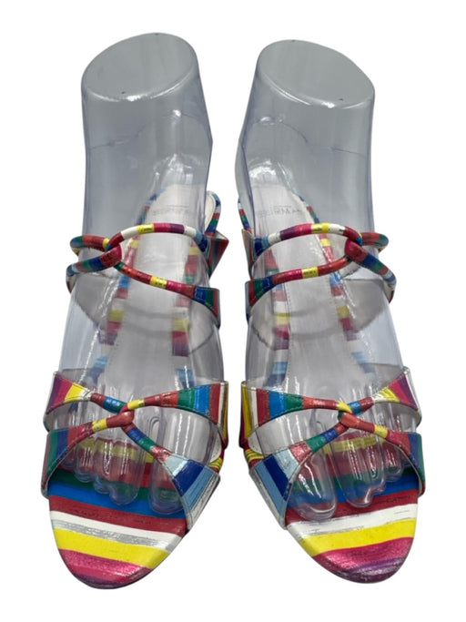 Alexandre Birman Shoe Size 36 Multi Color Leather Striped Mid Heel Sandals Multi Color / 36