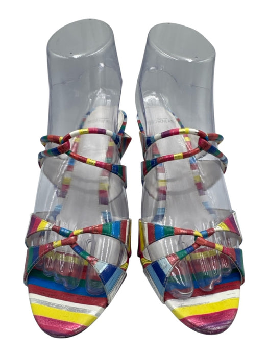 Alexandre Birman Shoe Size 36 Multi Color Leather Striped Mid Heel Sandals Multi Color / 36
