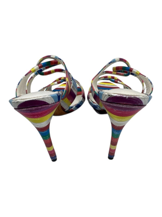Alexandre Birman Shoe Size 36 Multi Color Leather Striped Mid Heel Sandals Multi Color / 36