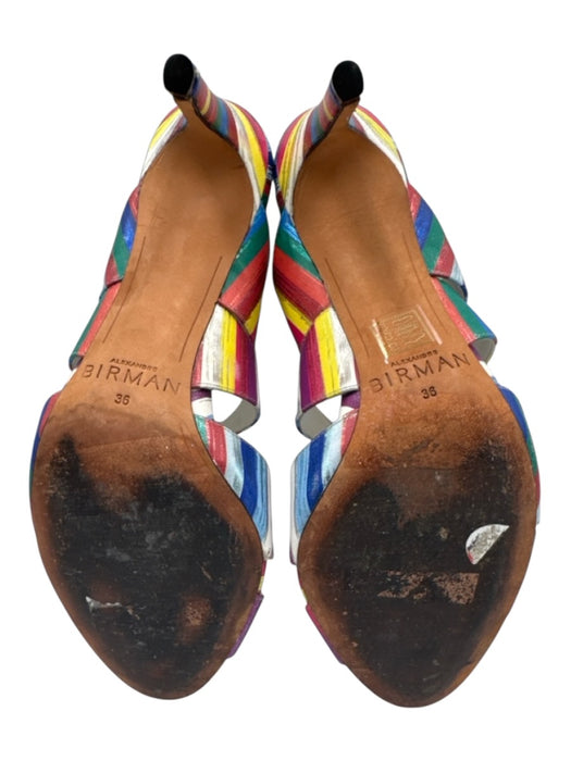 Alexandre Birman Shoe Size 36 Multi Color Leather Striped Mid Heel Sandals Multi Color / 36