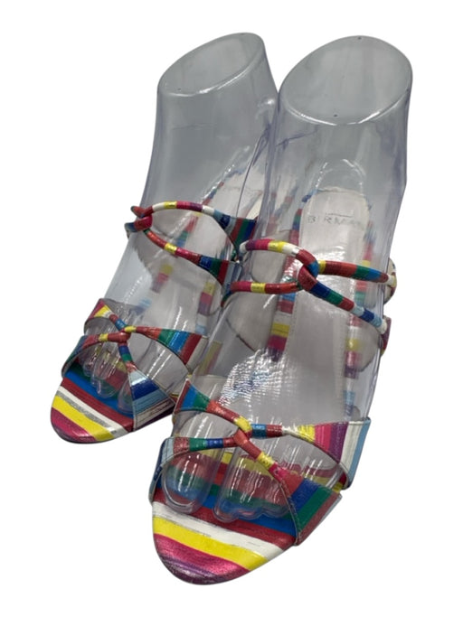 Alexandre Birman Shoe Size 36 Multi Color Leather Striped Mid Heel Sandals Multi Color / 36