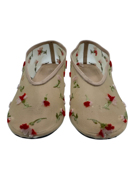 Khaite Shoe Size 36.5 Beige, Green & Red Mesh Floral Embroidered Slip On Flats Beige, Green & Red / 36.5