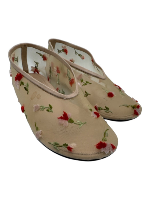 Khaite Shoe Size 36.5 Beige, Green & Red Mesh Floral Embroidered Slip On Flats Beige, Green & Red / 36.5