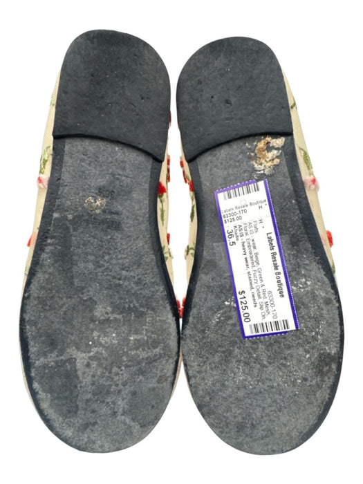 Khaite Shoe Size 36.5 Beige, Green & Red Mesh Floral Embroidered Slip On Flats Beige, Green & Red / 36.5