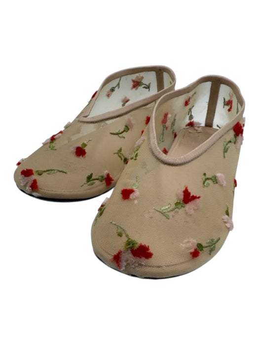 Khaite Shoe Size 36.5 Beige, Green & Red Mesh Floral Embroidered Slip On Flats Beige, Green & Red / 36.5