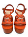 Gucci Shoe Size 36 Orange Leather Platform Stacked Heel Cut Out Logo Sandals Orange / 36