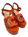 Gucci Shoe Size 36 Orange Leather Platform Stacked Heel Cut Out Logo Sandals Orange / 36