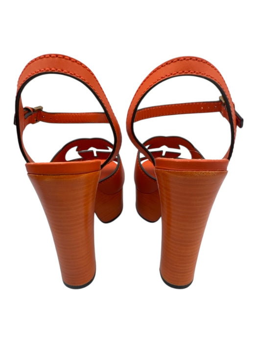 Gucci Shoe Size 36 Orange Leather Platform Stacked Heel Cut Out Logo Sandals Orange / 36
