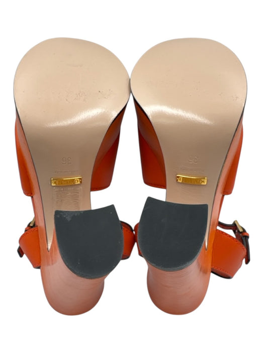 Gucci Shoe Size 36 Orange Leather Platform Stacked Heel Cut Out Logo Sandals Orange / 36