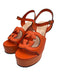 Gucci Shoe Size 36 Orange Leather Platform Stacked Heel Cut Out Logo Sandals Orange / 36