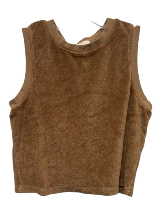Suzie Kondi Size XS Tan Brown Cotton Blend Terry Cloth Crop Sleeveless Pant Set Tan Brown / XS