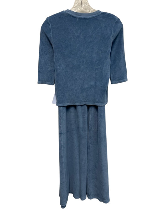 Suzie Kondi Size XS Blue Cotton Blend Terry Cloth Half Sleeve Pintuck Pant Set Blue / XS