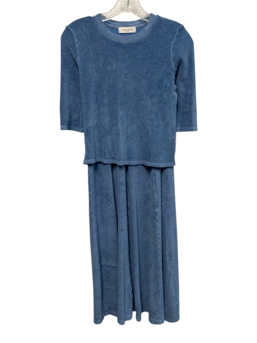 Suzie Kondi Size XS Blue Cotton Blend Terry Cloth Half Sleeve Pintuck Pant Set Blue / XS