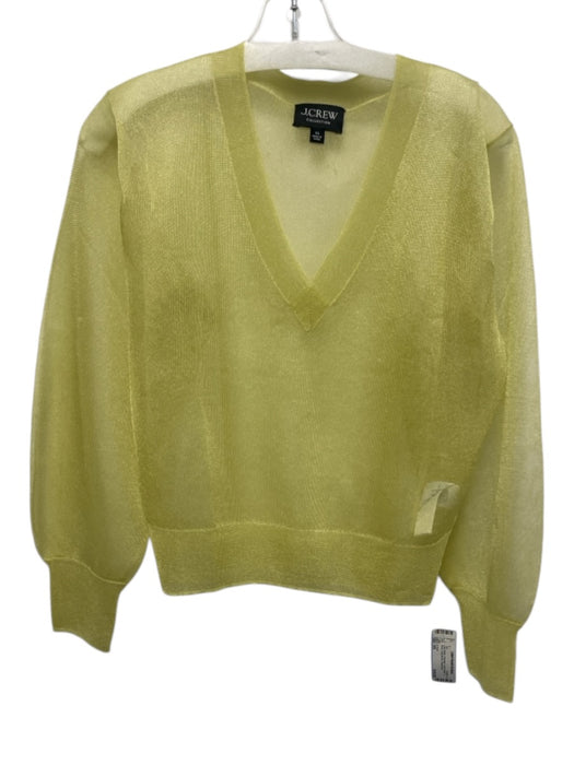 J. Crew Size XS Lime Green Polyester Semi Sheer V Neck Long Sleeve Top Lime Green / XS