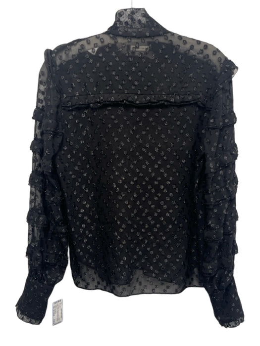 Isabel Marant Size 36 / Small Black Polyester flocked dot Ruffle Tie Neck Top Black / 36 / Small