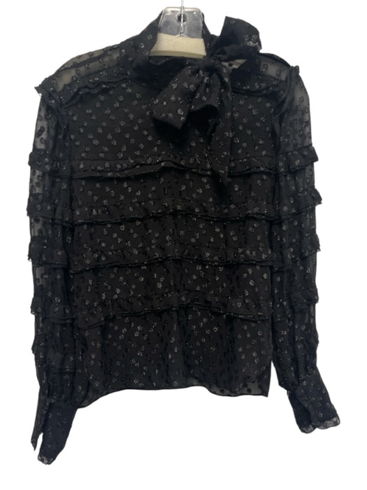 Isabel Marant Size 36 / Small Black Polyester flocked dot Ruffle Tie Neck Top Black / 36 / Small