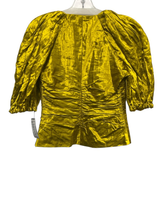 Ulla Johnson Size 2 Yellow Viscose Blend Metallic Ruched Front V Neck Top Yellow / 2