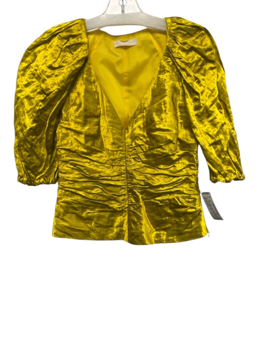 Ulla Johnson Size 2 Yellow Viscose Blend Metallic Ruched Front V Neck Top Yellow / 2