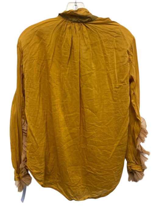 Forte Forte Size 0 Marigold Yellow Cotton Silk Ruffle V Neck Long Sleeve Top Marigold Yellow / 0